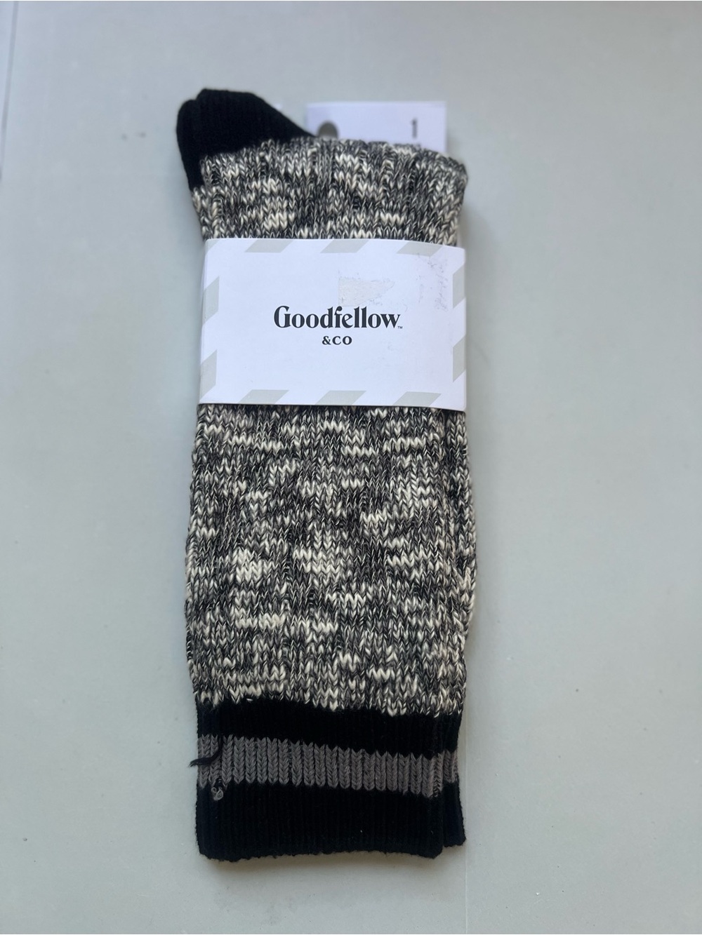 Goodfellow & Co Marled Black and Cream Crew Socks with Black Trim